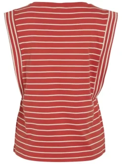 T-shirt en coton rouge rayé avec une coupe droite et un col rond