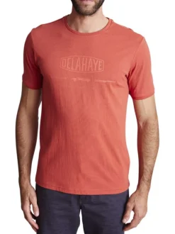 T-shirt en coton rouge uni avec le logo imprimé ton sur ton et un col rond