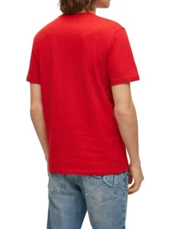 T-shirt en coton rouge uni avec un coupe droite et un col rond