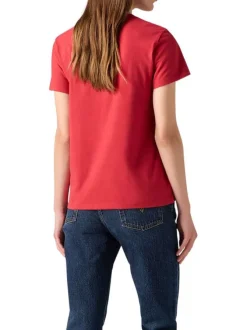 T-shirt en coton rouge uni avec une coupe ajustée un col rond et le logo brodé