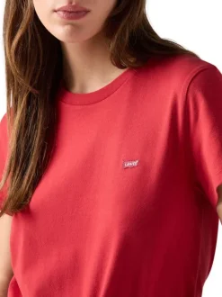 T-shirt en coton rouge uni avec une coupe ajustée un col rond et le logo brodé