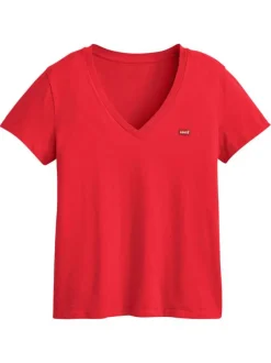 T-shirt en coton rouge uni avec une coupe droite et des manches courtes