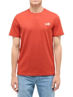 T-shirt en coton rouge uni avec une coupe droite et un col rond