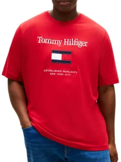 T-shirt en coton rouge uni avec une coupe droite et un grand logo