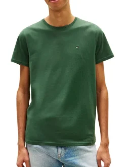 T-shirt en coton sapin uni avec une coupe droite et un col rond