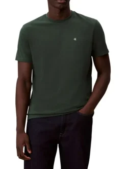 T-shirt en coton sapin uni avec une coupe droite et un col rond