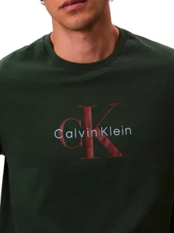 T-shirt en coton sapin uni logo de la marque imprimé avec un col rond