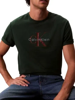 T-shirt en coton sapin uni logo de la marque imprimé avec un col rond