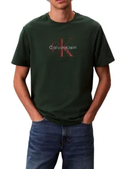 T-shirt en coton sapin uni logo de la marque imprimé avec un col rond