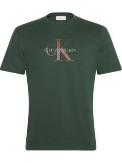 T-shirt en coton sapin uni logo de la marque imprimé avec un col rond