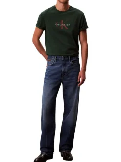T-shirt en coton sapin uni logo de la marque imprimé avec un col rond