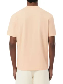 T-shirt en coton saumon à coupe droite pourvu d'un col rond texturé