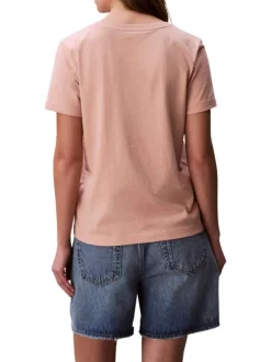 T-shirt en coton saumon uni avec une coupe droite et un col v
