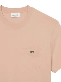 T-shirt en coton saumon uni à coupe droite avec une poche plaquée à la poitrine