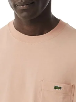 T-shirt en coton saumon uni à coupe droite avec une poche plaquée à la poitrine