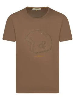 T-shirt en coton tabac uni coupe ajustée avec un logo central