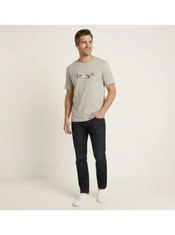 T-shirt en coton taupe avec imprimé à coupe droite et à col rond