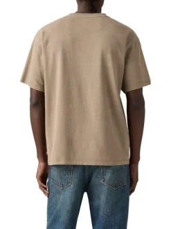 T-shirt en coton taupe uni avec col rond et des manches courtes