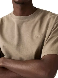 T-shirt en coton taupe uni avec col rond et des manches courtes