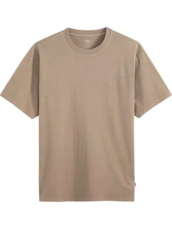 T-shirt en coton taupe uni avec col rond et des manches courtes