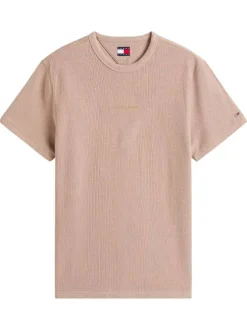 T-shirt en coton taupe uni avec nom iconique et une coupe droite