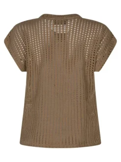 T-shirt en coton taupe uni avec une coupe droite et un col rond