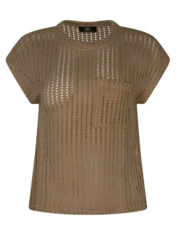 T-shirt en coton taupe uni avec une coupe droite et un col rond