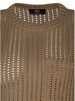 T-shirt en coton taupe uni avec une coupe droite et un col rond