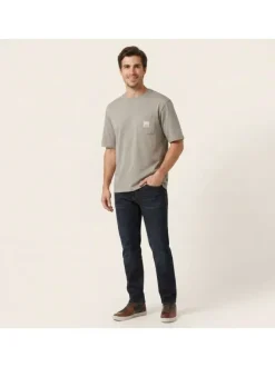 T-shirt en coton taupe uni avec une coupe droite et un col rond