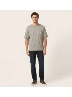 T-shirt en coton taupe uni avec une coupe droite et un col rond