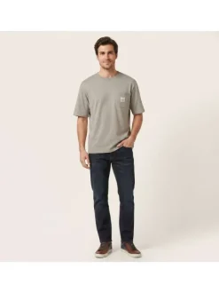 T-shirt en coton taupe uni avec une coupe droite et un col rond