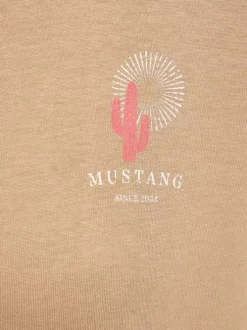 T-shirt en coton taupe uni pourvu d'une coupe droite et d'un col rond