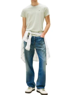T-shirt en coton tilleul uni avec un col rond et une coupe droite