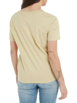 T-shirt en coton tilleul uni avec un col v et une coupe droite