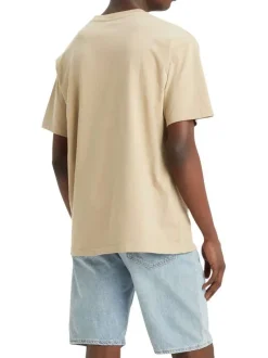 T-shirt en coton tilleul uni à coupe droite, col rond et logo de la marque