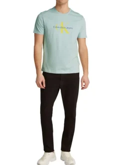 T-shirt en coton turquoise avec un imprimé une coupe droite et un col rond