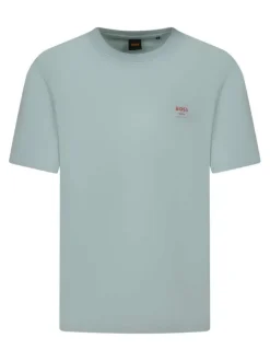 T-shirt en coton turquoise uni avec une coupe droite et un col rond