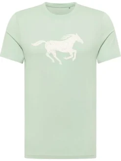 T-shirt en coton vert clair à col rond et avec le logo imprimé en grand