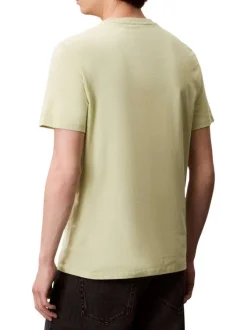 T-shirt en coton vert clair uni avec le logo brodé en petit et à col rond