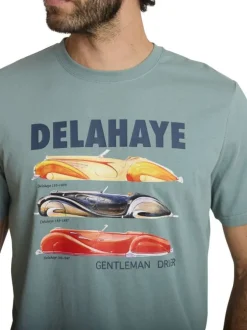 T-shirt en coton vert à coupe droite orné d'un imprimé de voiture