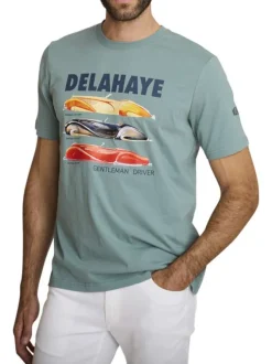 T-shirt en coton vert à coupe droite orné d'un imprimé de voiture
