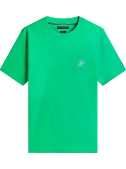 T-shirt en coton vert à coupe droite pourvu de manches courtes