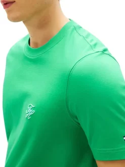 T-shirt en coton vert à coupe droite pourvu de manches courtes