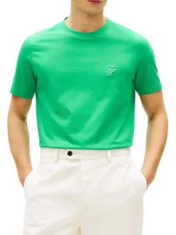 T-shirt en coton vert à coupe droite pourvu de manches courtes