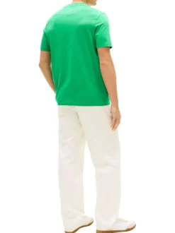 T-shirt en coton vert à coupe droite pourvu de manches courtes