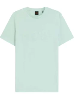 T-shirt en coton vert à coupe droite pourvu d'un col rond et du logo "BOSS"