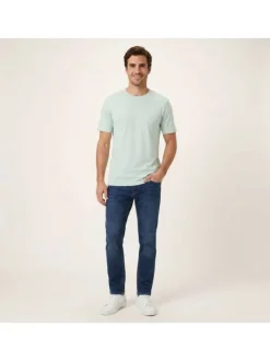 T-shirt en coton vert à coupe droite pourvu d'un col rond et du logo 