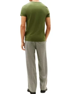 T-shirt en coton vert à coupe droite pourvu du nom de la marque brodé