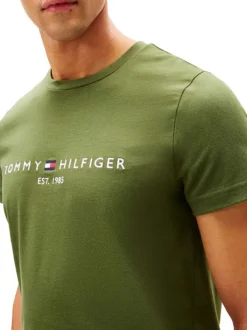 T-shirt en coton vert à coupe droite pourvu du nom de la marque brodé