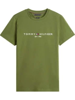 T-shirt en coton vert à coupe droite pourvu du nom de la marque brodé